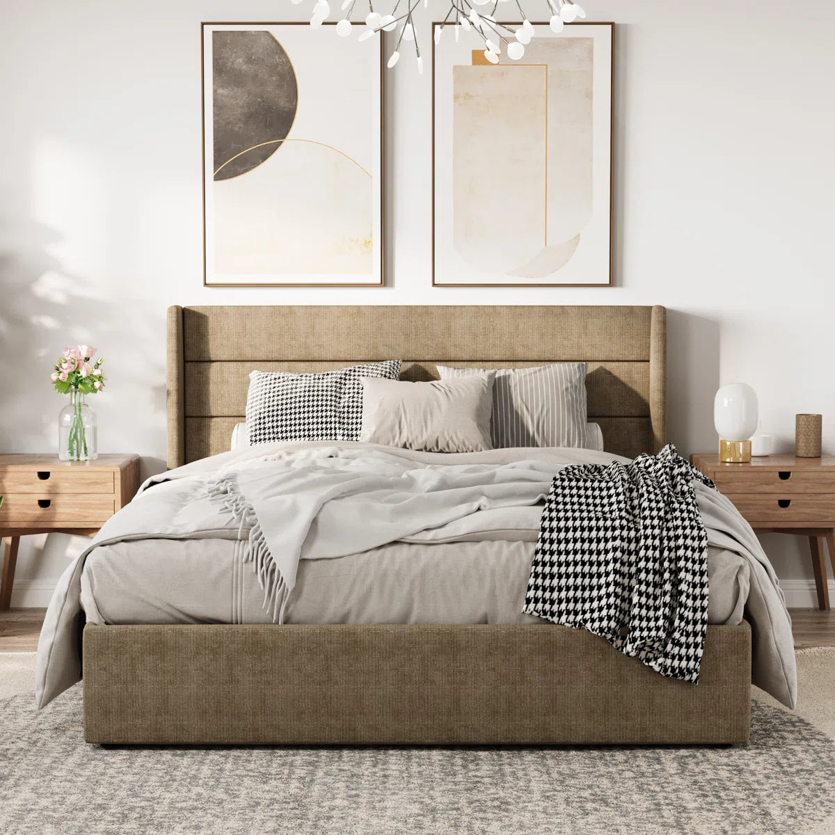 Elara Luxury  Linen Upholstered Hydraulic Storage Bed