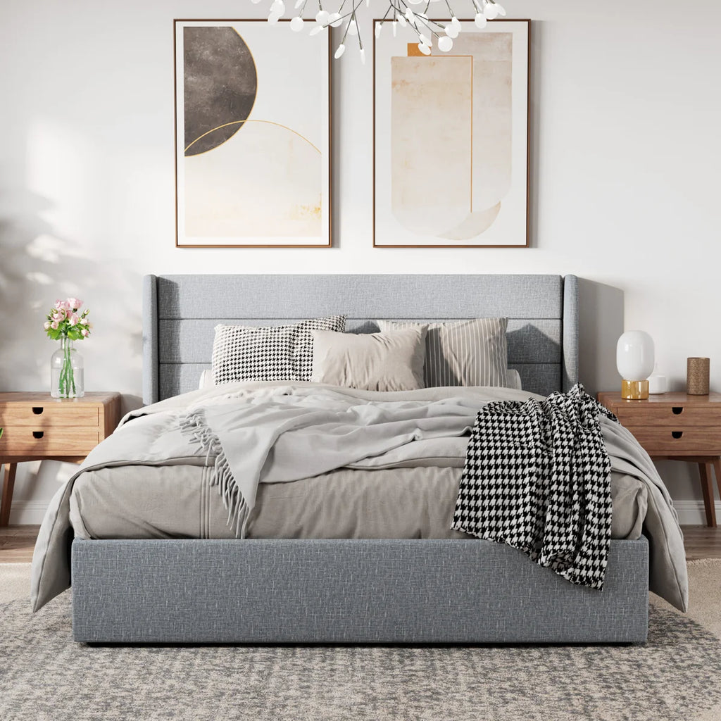 Elara Luxury  Linen Upholstered Hydraulic Storage Bed