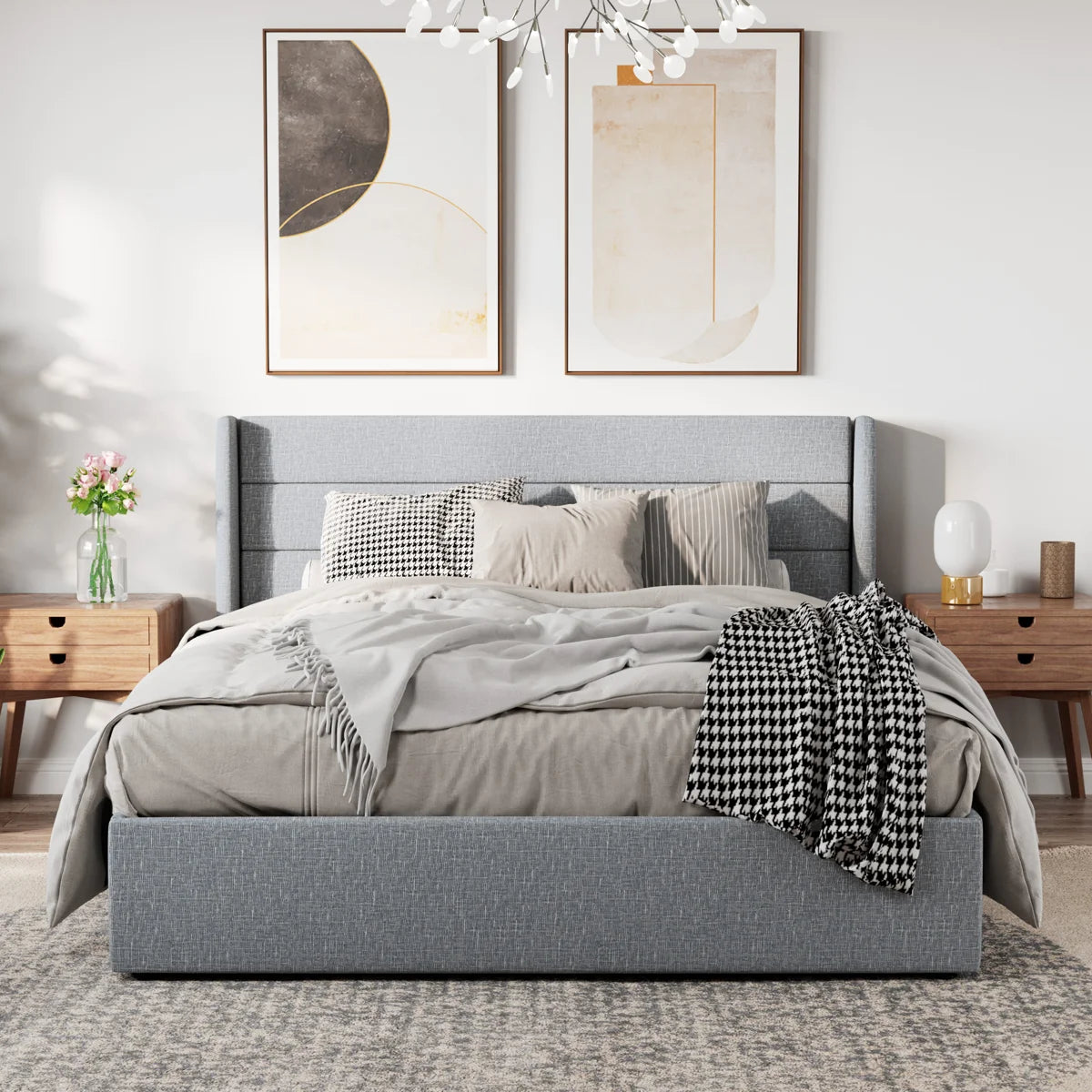Elara Luxury  Linen Upholstered Hydraulic Storage Bed