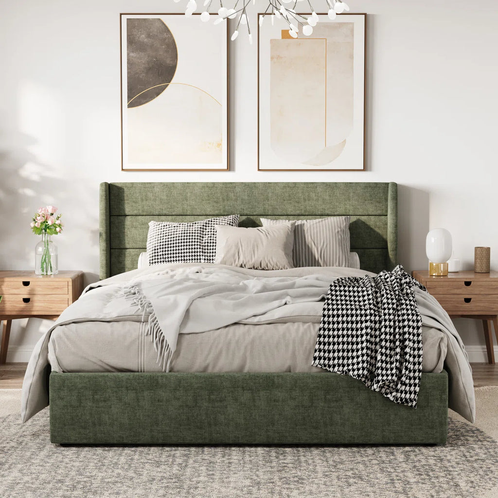 Elara Luxury  Linen Upholstered Hydraulic Storage Bed