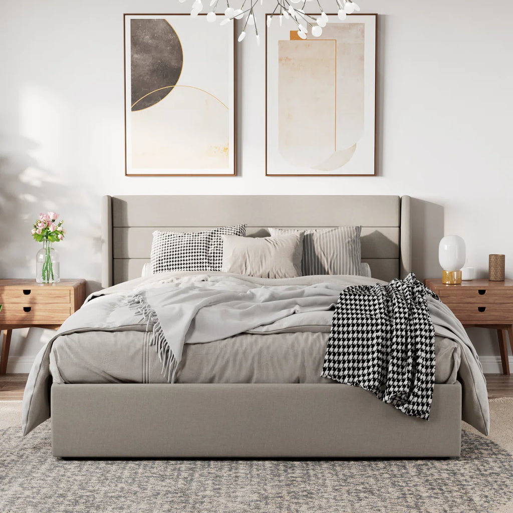 Elara Luxury  Linen Upholstered Hydraulic Storage Bed