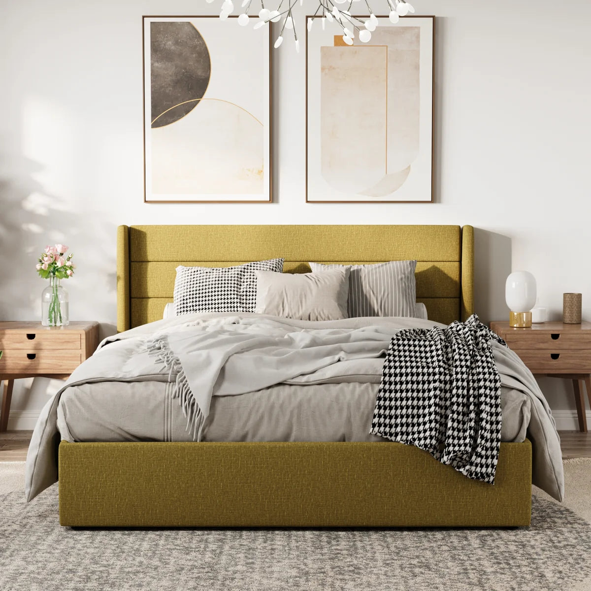 Elara Luxury  Linen Upholstered Hydraulic Storage Bed