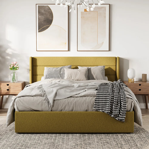 Elara Luxury  Linen Upholstered Hydraulic Storage Bed